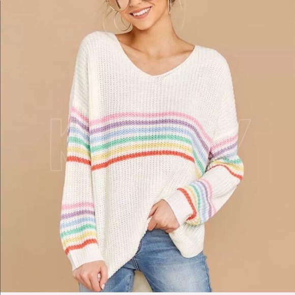 Bohemian Pastel Rainbow Stripe Sweater Top - Picture 2 of 8